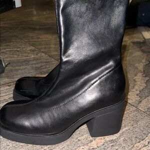 Madden Girl Black Platform Mid-Calf Block Heel Boots